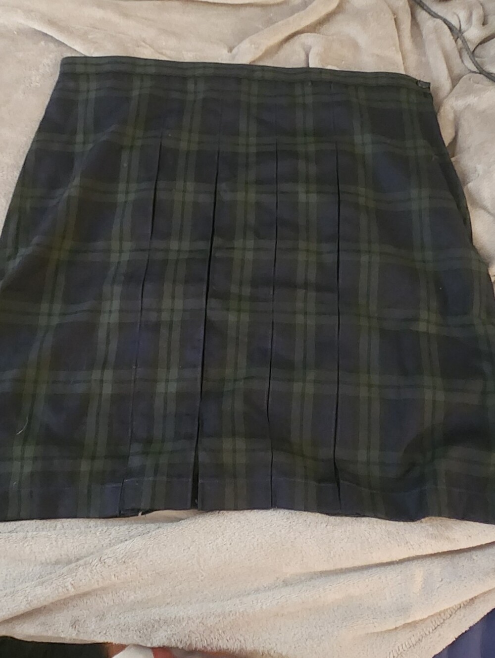 Lands' End Green and Navy Pleated Plaid Skirt